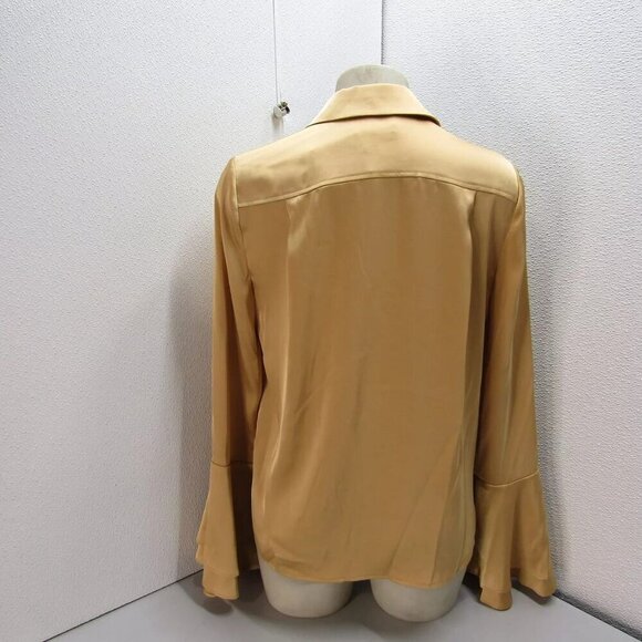 NEW DEREK LAM 10 Crosby Womens Selma Satin Button Blouse Size S Fawn Gold - Picture 7 of 8